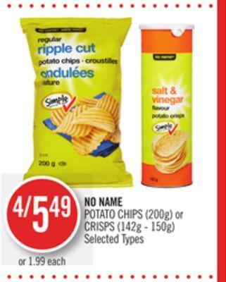 Shoppers Drug Mart No name potato chips (200g) or crisps (142g - 150g) offer