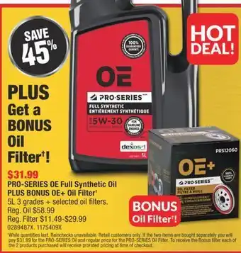 PartSource Pro-series oe full synthetic oil plus bonus oe offer