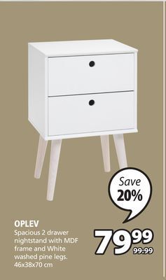 JYSK Oplev spacious 2 drawer nightstand offer