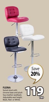 JYSK Fleina swivel stool with chrome base and plush faux leather seat/back offer