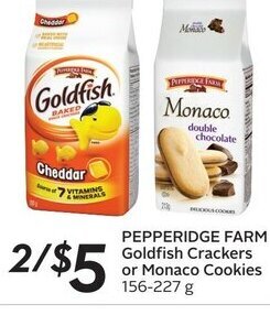 Sobeys Pepperidge Farm Goldfish Crackers or Monaco Cookies offer
