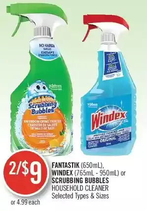 Shoppers Drug Mart Fantastik, windex or scrubbing bubbles household cleaner offer
