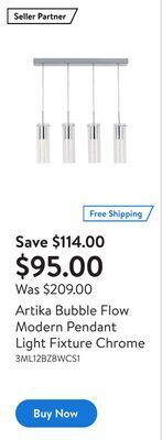 Walmart Artika bubble flow modern pendant light fixture chrome offer