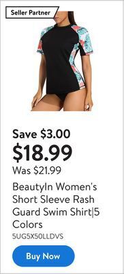 Walmart Beautyin women's short sleeve rash guard swim shirt|5 colors offer