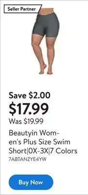 Walmart Beautyin women's plus size swim short|0x-3x|7 colors offer