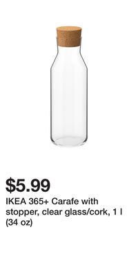 IKEA Ikea 365+ carafe with stopper, clear glass/cork, 1 l (34 oz) offer