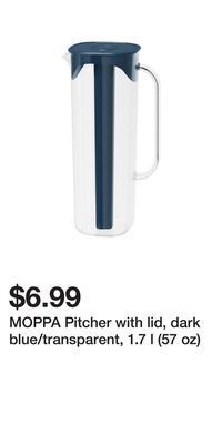 IKEA Moppa pitcher with lid, dark blue/transparent, 1.7 l (57 oz) offer