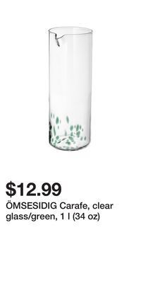 IKEA Ömsesidig carafe, clear glass/green, 1 l (34 oz) offer