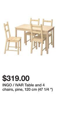 IKEA Ingo / ivar table and 4 chairs, pine, 120 cm (47 1/4 ) offer