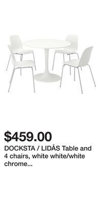 IKEA Docksta / lidås table and 4 chairs, white white/white chrome plated, 103 cm (40 1/2 ) offer