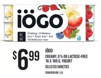 Loblaws Iögo creamy, 0% or lactose-free yogurt offer