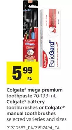 Loblaws Colgate mega premium toothpaste, colgate battery toothbrushes or colgate manual toothbrushes offer