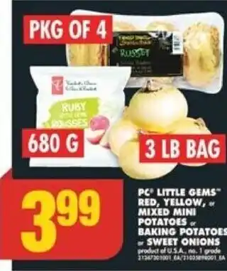 No Frills PC LITTLE GEMS™ RED, YELLOW, MIXED MINI POTATOES BAKING POTATOES SWEET ONIONS offer