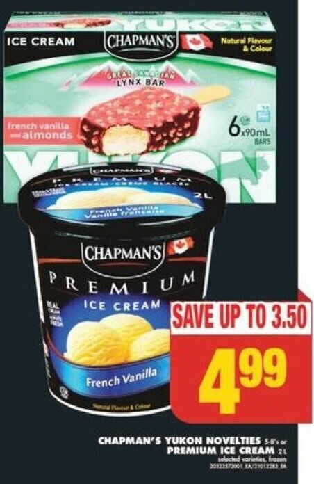 No Frills CHAPMAN'S YUKON NOVELTIES OR PREMIUM ICE CREAM 2 L offer