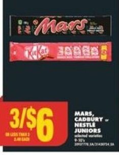 No Frills MARS, CADBURY-NESTLE JUNIORS offer