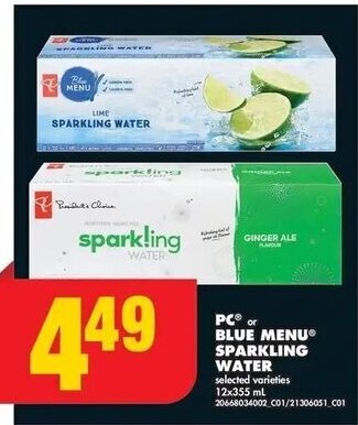 No Frills PCⓇ or BLUE MENUⓇ SPARKLING WATER 12x355mL offer