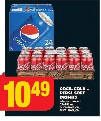 No Frills COCA-COLA or PEPSI SOFT DRINKS 24x355mL offer