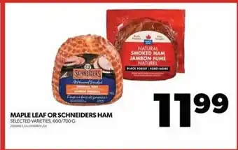 Real Canadian Superstore MAPLE LEAF OR SCHNEIDERS HAM SELECTED VARIETIES, 600/700 G offer
