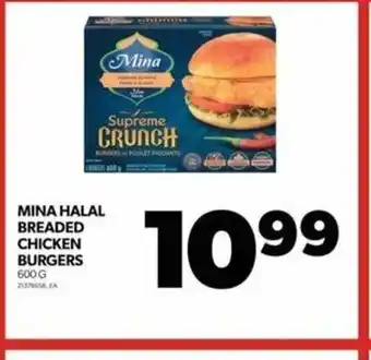 Real Canadian Superstore MINA HALAL BREADED CHICKEN BURGERS offer