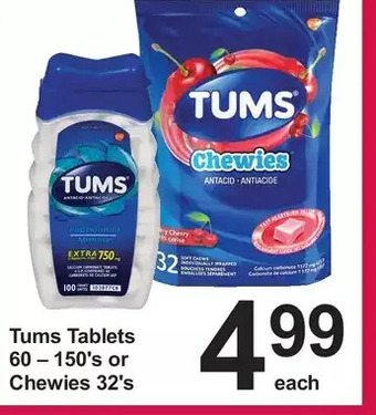 Pharmasave Tums tablets or chewies offer