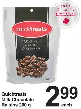 Pharmasave Quicktreats milk chocolate raisins offer