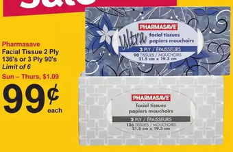Pharmasave Pharmasave facial tissue 2 ply or 3 ply offer