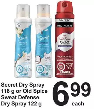 Pharmasave Secret dry spray or old spice sweat defence offer