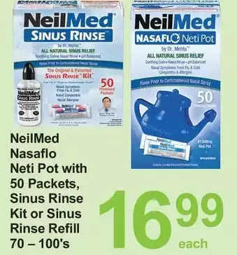 Pharmasave Neilmed nasaflo neti pot with 50 packets, sinus rinse kit or sinus rinse refill offer