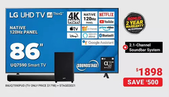 Visions Electronics Lg 86 smart tv + 2.1-channel soundbar system offer