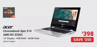 Visions Electronics Acer chromebook spin 514 amd r3-3250c 14 display, 4gb ram, 64gb flash offer