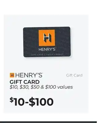 Henry's Gift card values gift card offer