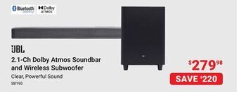 Visions Electronics Jbl 2.1-ch soundbar dolby atmos and wireless subwoofer offer