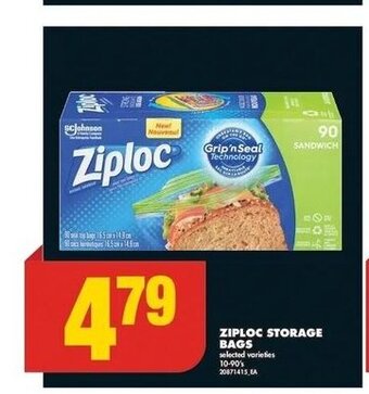 No Frills ZIPLOC STORAGE BAGS selected varieties 10-90's offer
