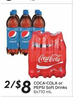 Sobeys COCA-COLA or PEPSI Soft Drinks 6x710 mL offer