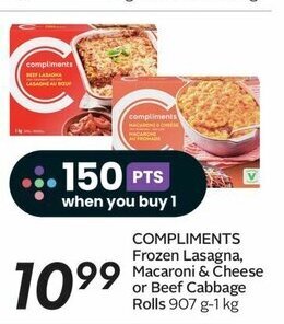 Sobeys COMPLIMENTS Frozen Lasagna, Macaroni & Cheese or Beef Cabbage Rolls 907 g-1 kg offer