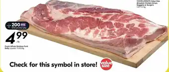 Sobeys Fresh Whole Skinless Pork Belly cryovac per lb offer