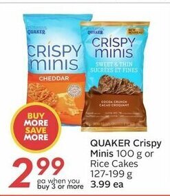 Sobeys QUAKER Crispy Minis 100 g or Rice Cakes 127-199 g offer