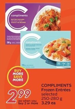 Sobeys COMPLIMENTS Frozen Entrées selected 250-280 g offer