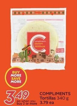 Sobeys COMPLIMENTS Tortillas 340 g offer