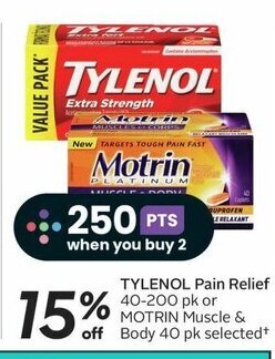 Sobeys TYLENOL Pain Relief 40-200 pk or Motrin muscle & Body 40 pk selected+ offer