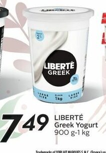 Sobeys LIBERTÉ Greek Yogurt 900 g-1 kg offer