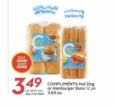Sobeys COMPLIMENTS Hot Dog or Hamburger Buns 12 pk offer