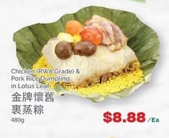 T&T Supermarket Chicken (RWA Grade) & Pork Rice Dumpling in Lotus Leaf 480g offer