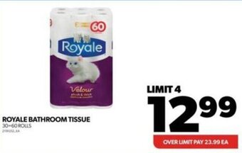 Wholesale Club ROYALE BATHROOM TISSUE 30-60 ROLLS offer