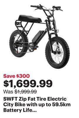 Best Buy Swft zip fat tire electric city bike with up to 59.5km battery life - black - only at best buy offer