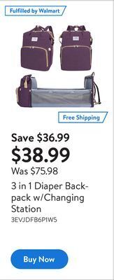 Walmart 3 in 1 diaper backpack w/changing station offer