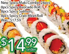 Ample Food Market New spicy maki combo, spicy avocado roll, spicy salmon, spicy crab meat roll offer