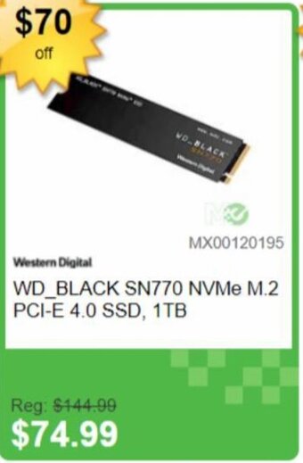 Western Digital WD_BLACK SN770 NVMe M.2 PCI-E 4.0 SSD, 1TB