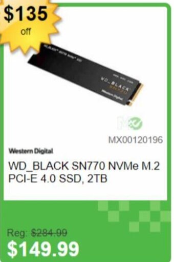 Memory Express Western Digital WD_BLACK SN770 NVMe M.2 PCI-E 4.0 SSD, 2TB offer