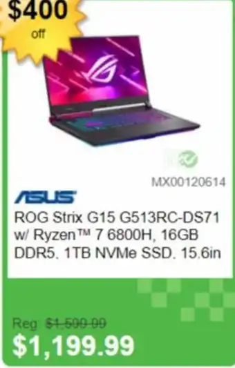 Memory Express ASUS ROG Strix G15 G513RC-DS71 w/ Ryzen ™M 7 6800H, 16GB DDR5, 1TB NVMe SSD. 15.6in offer